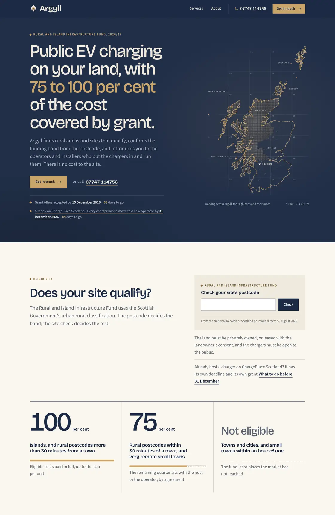 The top of the Argyll site's home page on a computer.
