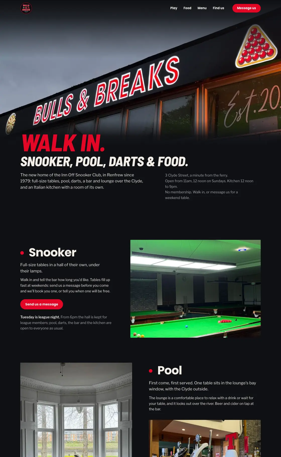 The top of the Bulls & Breaks site's home page on a computer.