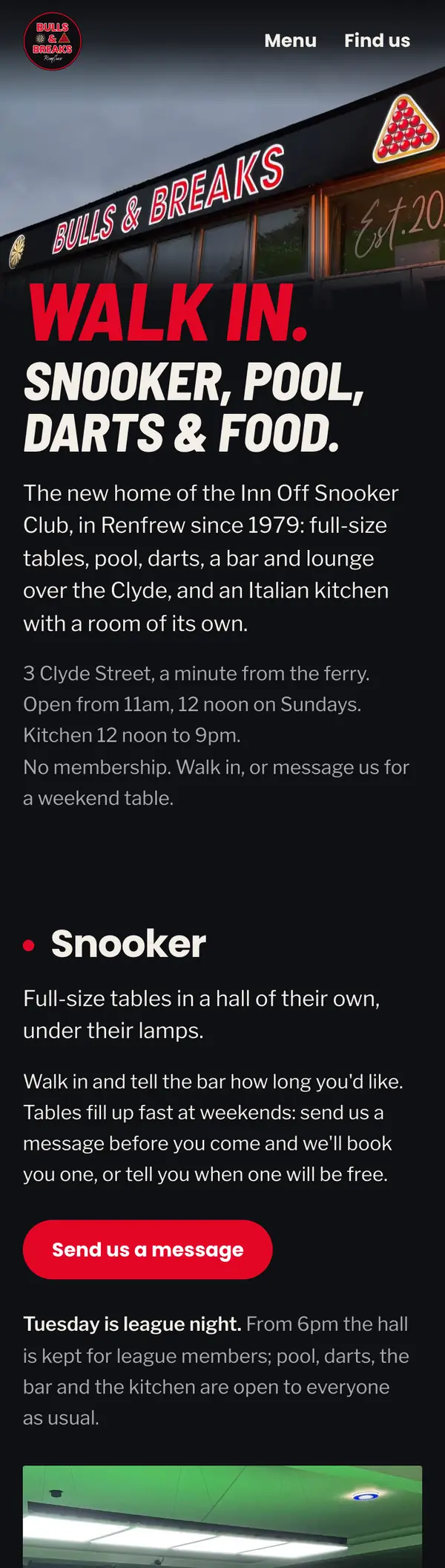 The top of the Bulls & Breaks site's home page on a phone.