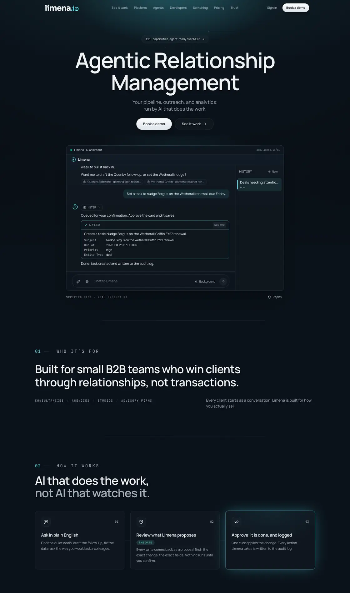 The top of the Limena site's home page on a computer.
