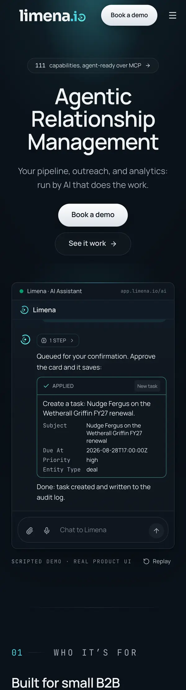 The top of the Limena site's home page on a phone.